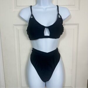 NWT Cupshe Bikini Black high waisted‎ bralette Scoop Neck Cutout Size Large
